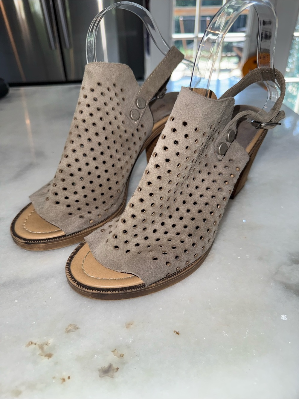 Barbara Barbieri Preforated Suede Leather Shoes Sandals-Tan-Size 10